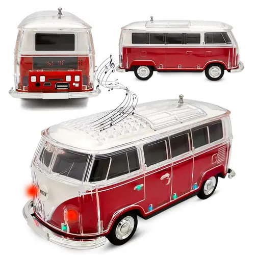 WSTER WS-267BT Portable Wireless Bluetooth Stereo Speaker, Bus/Campervan Shape with LED Lights, AUX Input, USB Port, FM Radio, Rechargeable Charging, Audio for PC, TikTok Shop Back to School