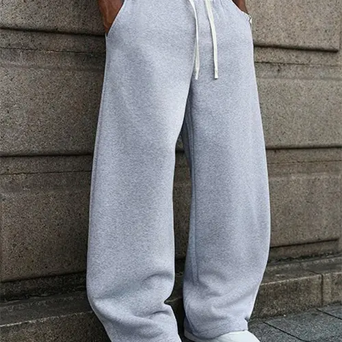 Men's Loose-Fit Plain Gray Sweatpants - Soft Polyester Basic Athleisure Bottoms for Casual Streetwear & Lounge, Polyester Clothes, Pairs with Any Top,sohochic