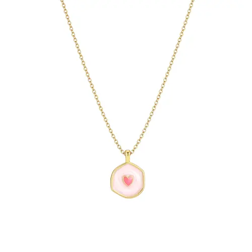 Tewiky Gold Aesthetic Chain Heart Pendant Necklace - Irregular 2-Tone Glow-in-the-Dark Enamel, Festive Cute Necklaces, Fluorescent Enamel Adds Lively Shine for Valentine's Day Gifts