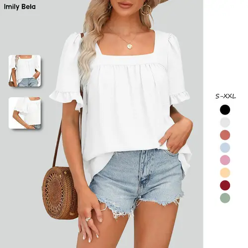 Cottagecore Coquette Blouse | Women's Square Neck Peplum Top with Whimsical Ruffle Sleeves