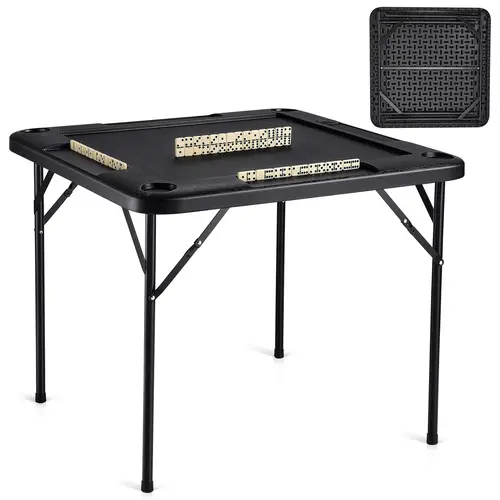 VEVOR Mahjong Table 4 Player Folding Card Table & 4 Cup Holders Chip Trays Black