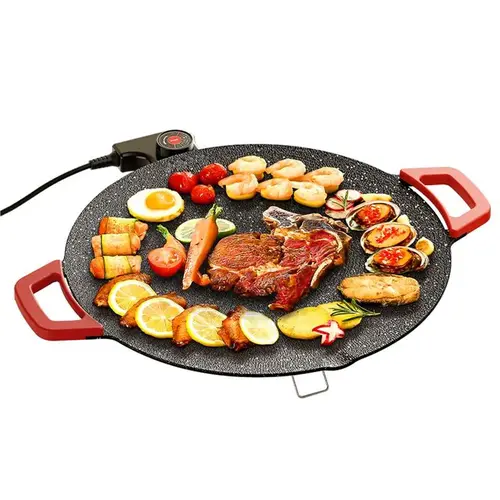 TANLOOK Corded Portable Round Korean-Style Electric Griddle - Kitchen Appliances, Smokeless Indoor BBQ Grill with Non-Stick Pan, Temperature Control for Home Cooking,sohochic