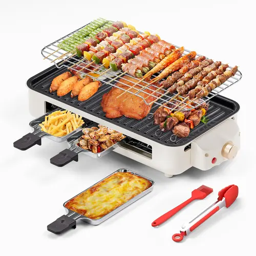 TANLOOK 1500W Smokeless Non-Stick Electric Korean Barbecue Grill - Tabletop Size Cooking Appliance, Indoor Family Dinner BBQ, Removable Plates, Temp Control, Compact All-Purpose Griddle, Food Clip & Brush Included,sohochic