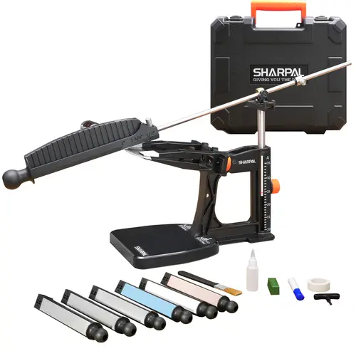 SHARPAL 202H Precision Kitchen Knife Sharpening System Complete Kit - Adjustable Angle 10-35° Angle Adjuster, 7 Abrasive Plates with Diamond Grit Range, Anti-Slip Base, Portable Metal Blade/Knives Sharpener, Giftable Carry Case, Stable Edge Clamp