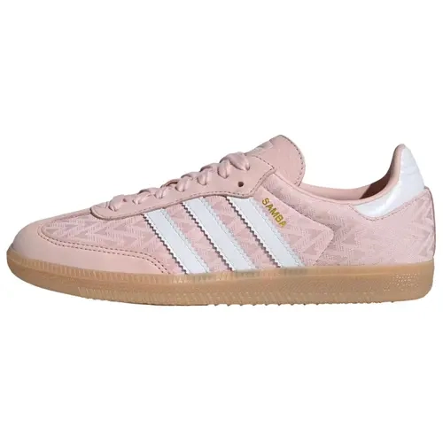 Adidas Women's Samba OG Soft Suede Trainer - Classic Retro Athletic Walking Shoes for Women, Sandy Pink with Gold Accents, Comfortable Cushioning, Rubber Sole