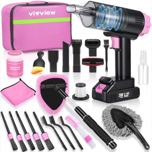 【TikTokShopBackToSchool】Pink Car Cleaning Kit, Interior Detailing Kit with 20000PA High Power Handheld Vacuum Cordless, Windshield Cleaner, Cleaning Gel, Professional Car Accessories for Car, Home, Office, Camping, Ideal Gifts for Men & Women，Summervibes,