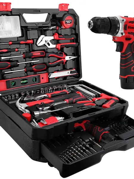 KingTool 276-Piece Tool Set Kit - Tool kit with 12V Cordless Power Drill Driver Toolbox Storage Case with Drawer, Drill Set Perfect for Homeowner, Diyer, Handyman