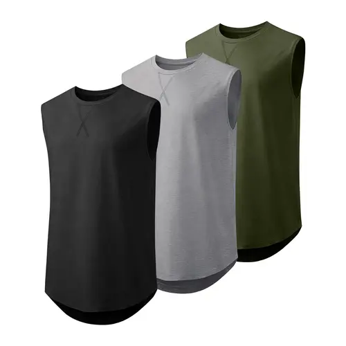 JMIERR Mens 3 Pack Cotton Tank Top Hipster Hip Hop Longline Crewneck Sleeveless Shirts