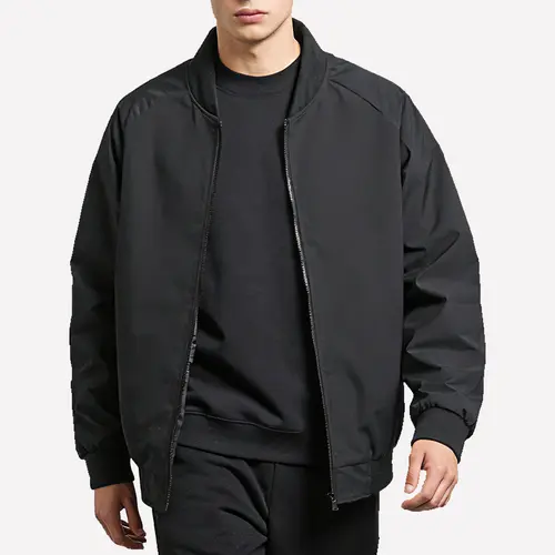 Men's Fitted Woven Plain Lightweight Baseball Collar Zipper Jacket - Solid Color Minimalist Design, Long Sleeve Casual Trench Coat Outerwear for Spring, Autumn, Stylish Tops, M,sohochic