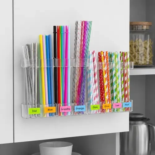 【SUHOPE】Summer Super Deal Acrylic Straw Holder for Cabinet Door - Reusable Tumbler Straw Organizer Storage Dispenser with Ultra Sticky Adhesive Strips, Small Kitchen Accessories Container for Kitchen Cupboard Door