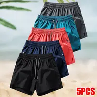 Men's 5-Pack Solid Breathable Fitness Shorts - Soft Stretch, Men's Casual Breathable Shorts,Quick-Dry Elastic Men's Shorts, Drawstring Waist, Athleisure for Summer Gym Workouts, Outdoor Activities,summerwins