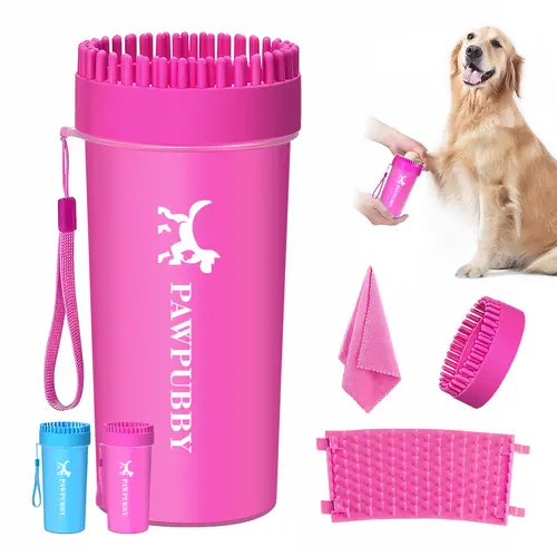 PAWPUBBY Dog Paw Cleaner & Grooming Brush with Soft Silicone Bristles - Universal Fit (6.69 x 4.4 x 4.4 inches) for Hikes, Walks, All Breeds - Pet Lover Essential Grooming Tool