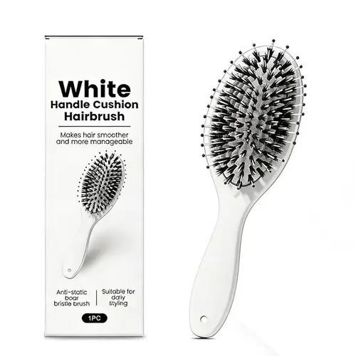 Versatile Wide Paddle Hair Brush with Boar + Nylon Bristles - Frizz Control, Scalp Massaging Tips, Shine-Boosting Portable Tool for Any Hair Type, Growth Support, Detangling