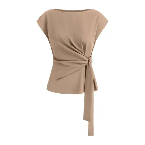 BTFBM Womens Tops Summer 2026 Cap Sleeve Crew Neck Tie Waist Blouses Dressy Casual Business Work Clothes Spring Fashion