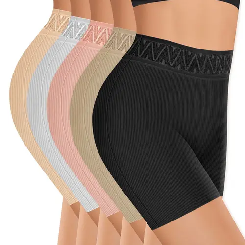 Morelect Women's 5-Pack Basic Seamless Cut High Waist Panties, Quick-Dry Breathable Active Tummy Control Underwear, Easy Stretch Full Coverage Boy Shorts, Wear Alone or Under Dresses for Ease, Layered Wear (Size M)