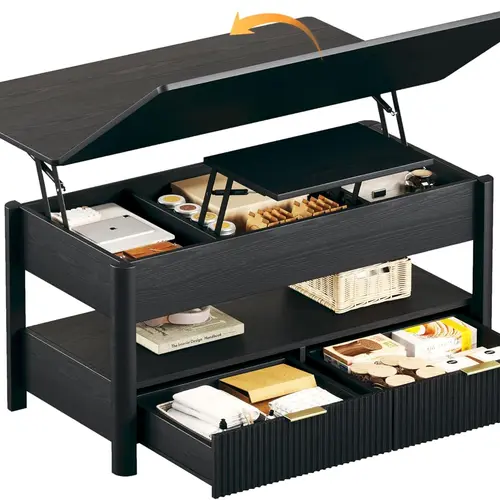 40" Lift Top Coffee Table with Storage, 4 in 1 Square Coffee Table with Hidden Compartment & Open Shelf & 2 Drawers, Modern Coffee Tables with Lifting Top for Living Room, Home, Office, Black