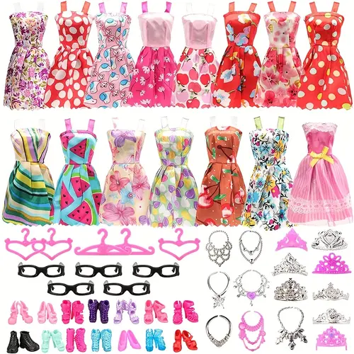 42-Piece Dress-Up Doll Clothing & Shoes Set for 11in Dolls - Stylish Dresses, Shoes Pairs, Necklaces, Crowns, Glasses, Hangers, Elastic Fabric Toys for Playtime Imaginary Play Birthday Gifts,sohochic