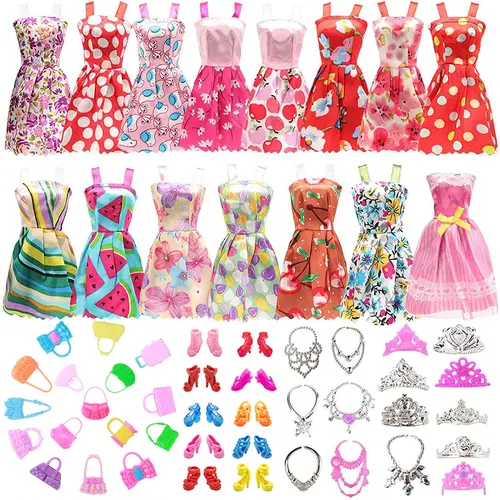 Doll Clothing Set, 38 Pcs Accessories with 10 Dresses, 10 Shoes, Necklaces, Crowns, Bags for 11-Inch Dolls - High-Quality Sewing, Random Styles, Birthday Gift, Role Playing Essential,sohochic