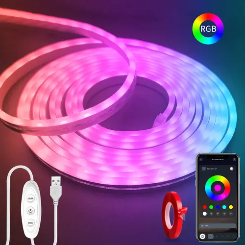 SEGRASS 5V RGB Neon Rope Lights - Multi Mode, App Controlled, Adjustable LED Lights with Remote, Music Sync, Flexible DIY Design, Aesthetic Room Decor for Bedroom, Weddings, Home Improvement Lighting Strips, Multi Mode Led, App Controlled Led
