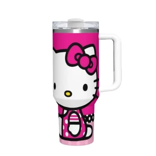 Sanrio Hello Kitty 40oz Large Capacity Handle Car Cup with Pink Bow Design and White Base for Hello Kitty Fans