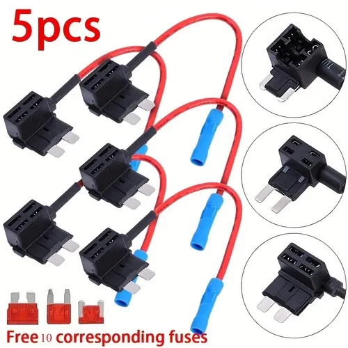 12V Add-a-Circuit Fuse Adapter 5/10-Pack - 3-Type Holders with Standard, Mini TAP Blade Fuses (Red) for Dashcams, Car Players, Vehicle Accessories,car accessories,toolupgrade