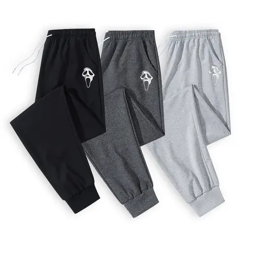 Men's Fitted Scream Mask Print Joggers - Casual Sporty Athleisure Pants, Cozy Plush Polyester Fabric, Reinforced Stitching, Normal Type Tapered Fit, Menswear Bottoms, Workout Wear,sohochic