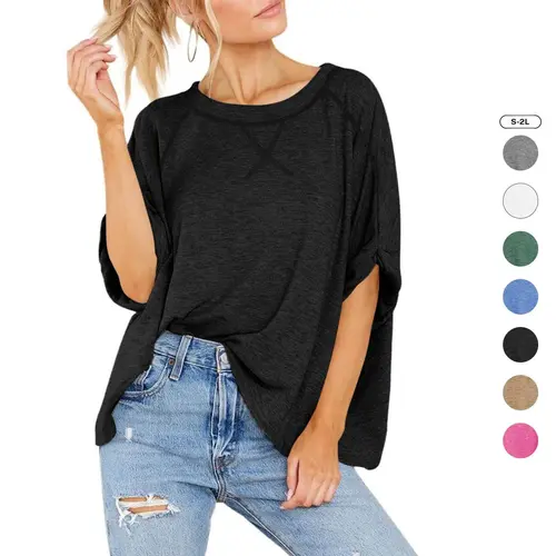 Imily Bela Womens Oversized Tshirts Casual Summer Tops Short Sleeve Loose Fit Tunic T Shirts