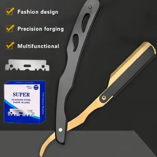 Men's Retro Foldable Manual Razor with 100-Blade Refill Set - Heavy-Duty Multifunctional Shave Tool, Half-Blade Compatible, Portable, Durable, Anti-Dandruff, Suitable for Home & Travel Beauty & Personal Care Accessory