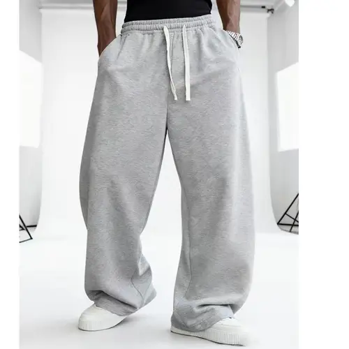 Men's Plain Look Fleece Pants - Casual Adjustable Drawstring Waist, Warm for Autumn & Winter, Baggy Oversized Lounge Bottoms, Drawstring Waist Pants,sohochic
