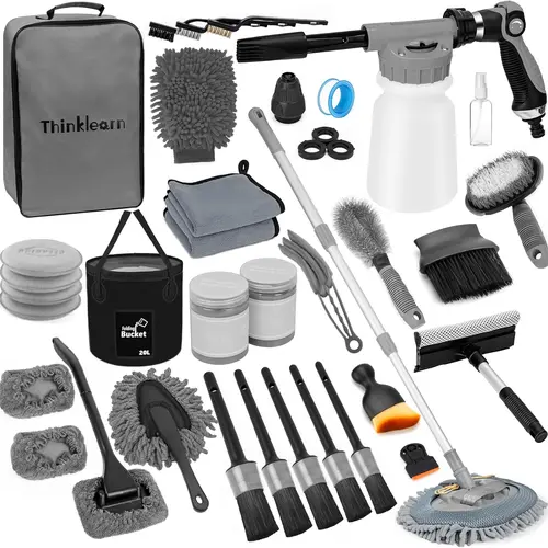 THINKLEARN Paint Safe Car Detailing Kit - Thanksgiving Gift Set with Foam Control Foam Gun, Long-Handle Brush, Large Folding Bucket for Vehicles' Interior Exterior Cleaning, Car Detailing Tools, Cars