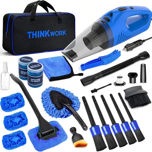 THINKWORK Car Cleaning Kit & Car Detailing Kit, Car Cleaning Kit with High-Power Blue Handheld Vacuum Cleaner, Brush Sets, Windshield Cleaner, Car Accessories, Car Gift Set