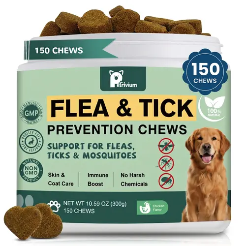 150ct-Petrivium Dog Flea & Tick Support Soft Chews - Natural Oral Supplement - Suitable for All Breeds & Sizes-Chicken Flavor#Summervibes#petlovers #tiktokshopspringglowup sohochic