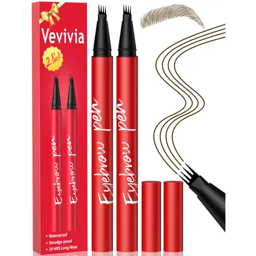 Vevivia Beauty 2-Pack Eyebrow Pens – Best Value Brow Pen Set, 4-Tip Natural Hair-Like Strokes, All-Day Wear,sunscreen,#SohoChic