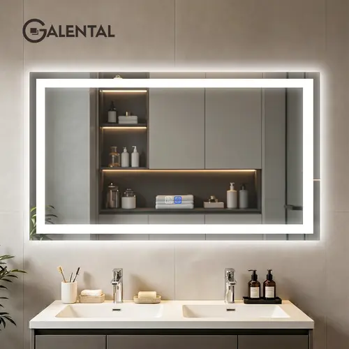 GALENTAL 48x32 in Rectangle Bathroom Vanity Mirror with Lights, Adjustable Wall-Mounted Over Sink Fixture, Dimmable Touch Control, 3-Color Modes, Defogging, Memory, Timing, Tempered Glass, Modern White Indoor Use,sohochic