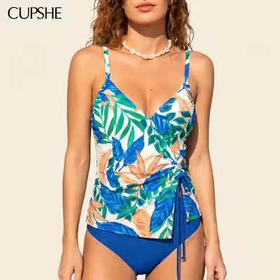 CUPSHE Women's Island Girl Tropical Tankini Set - Diamond Neckline, Adjustable Straps, Tankini Tops Swimwear for Memorial Day #DealsForYouDays