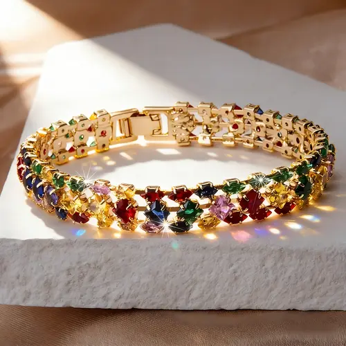 Women's Elegant Bohemian Vibrant Geometric Zircon Clasp Chain Bracelet - Trendy Sparkle Fashion Jewelry Accessories, Bracelets for Women, Daily Wear & Vacation Party Piece, Trendy Jewelry,sohochic