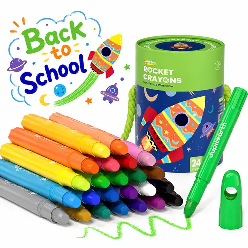 JUPITEARTH 24 Colors Twist Crayons for Toddlers 1-3, Non-Toxic, Washable Ultra-Silky Crayons with Storage Bucket, Easy-Grip Design, Ideal Toddler Coloring Supplies backtoschoolshopping back to school haul supplies 02, Art Drawing, Kids Toys