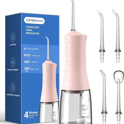 Operan 869 Cordless Portable Rechargeable Water Flosser - 300ML, IPX7 Rated, 360-Degree Rotating Tips, 4 Modes, Oral Plaque Remover, Gum Health Support, Care Oral Irrigators, USB-A for Home, Travel & Business Use