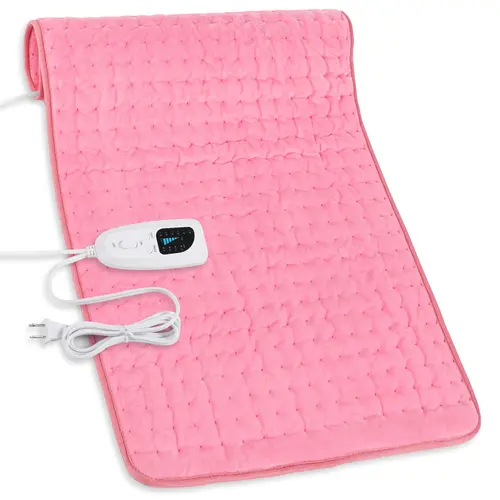 Pink Heating Pad for Selfcare - 33x17in & 24x12in Sizes, 6 Temperature Levels, 4 Time Settings, Portable, Machine Washable, Targets Back/Neck/Shoulders, Ideal Holiday Gift for Adults