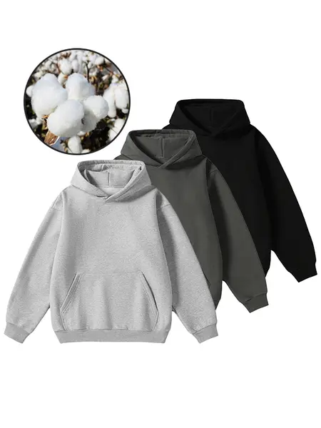 Men's Hoodie Cotton Blend Long Sleeve Pullover Regular Fit Soft Breathable Durable Everyday Machine Washable Casual Outdoor Urban Street Wear Black Beige