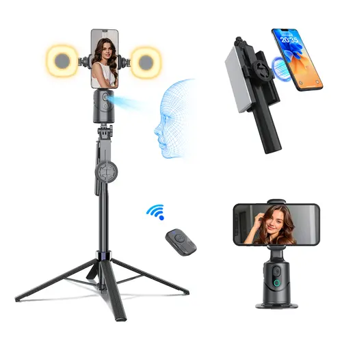 360° Auto Face Tracking Detachable Smartphone Tripod with Light - Magnetic Selfie Stick Stand, Desktop Gimbal, Wireless Remote & Gesture Control for Video Recording, TikTok Live Streaming (Mobile/Cellphone Accessories), Bluetooth