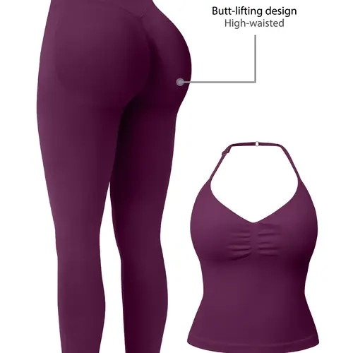 Women's 2-Piece Activewear Set, Open-Back Tank Top and Compression High-Waisted Full-Length Leggings, Lightweight Breathable Sportswear for Yoga, Gym, Cycling & Running, Yoga Outfits