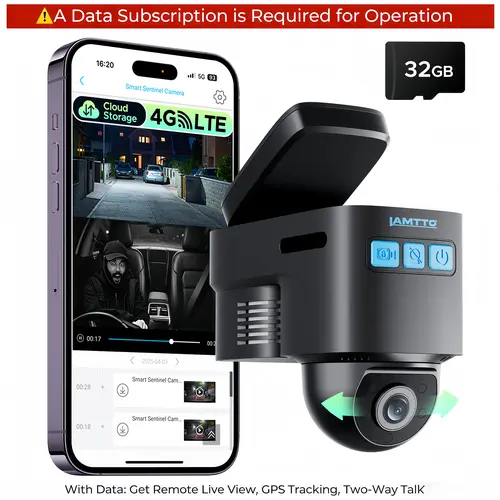 LAMTTO 4G Dash Cam Car Security Camera - Cellular Service Required , Remote Live View | Real-Time App Alerts | GPS Tracking | OBD-II Parking Monitor , Built-In SIM, 7-Day Free Data Trial, Plans from $0.41/Day, toolupgrade