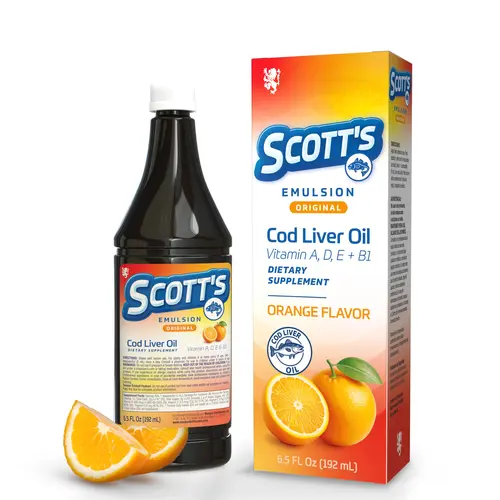 Scott's Emulsion Cod Liver Oil for Kids – Supports Growth, Immunity & Bone Health – Orange Flavor – Rich in Omega 3 & Vitamins A+D – 6.5 Fl Oz, Dietary, Supplement, Natural, Emulsion For Easy Uptake, Immune Boost