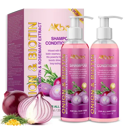 AKban Antihairfall Shampoo Set (2×200ml) - Onion Rosemary & Biotin Infused, Hydrating Strengthening Aroma Cleanser, Paraben-Free, Nourishing Repair for Curly, Wavy & All Hair Types, Jojoba Hydrate (Biotin Anti Hair Loss Shampoo & Conditioner Kits),sohochi