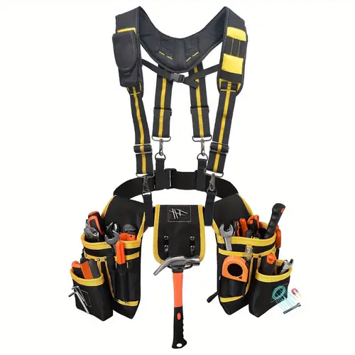 MOVATEK Heavy Duty Magnetic Grip Tool Belt Organizer with Adjustable Suspenders, 26-Pocket Detachable Belt Pouch Tool Bag, Holds Pliers, Bits, Testers for Electricians, Contractors, Adjustable Organizer Belt Tool Bags
