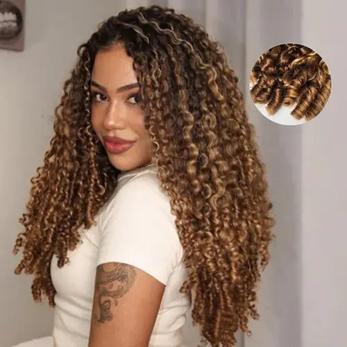 ISEE HAIR 250% Density Burmese Curly Highlight Brown Color Wear Go Half Wig Minimal Leave-Out InvisiFit Strap Flip Over Wig Glueless Human Hair Wigs for Beginners Vacation Hair,Summer Hairstyles#SoHoChic #TikTokShopBackToSchool