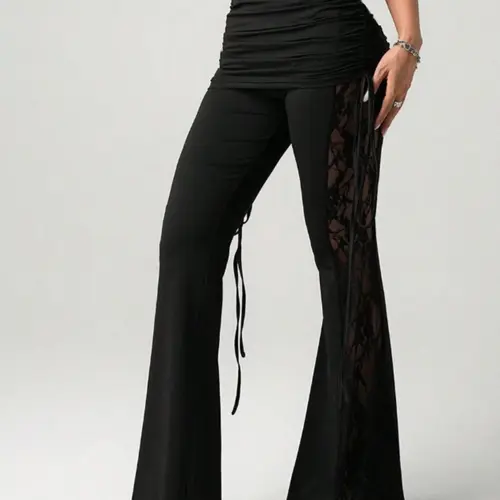 Women's Beach Vacation Sexy Lace Drawstring Bell Bottom Pants, Stylish and Comfortable Fashion Wear