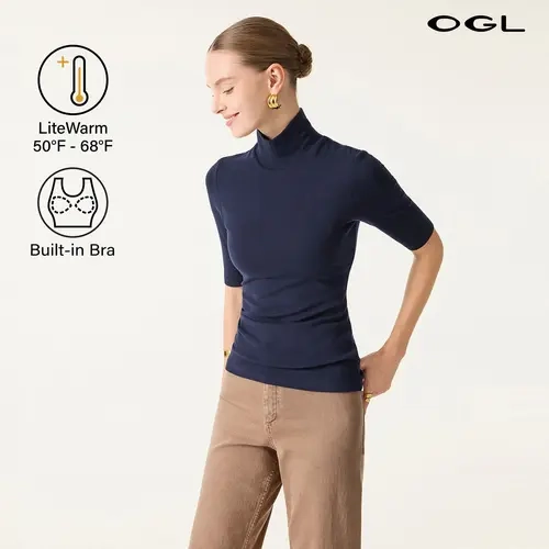 OGL Essential Turtleneck Elbow Length Sleeve bra tops LiteWarm Top Cozy Comfort for 50°F - 68°F Weather Minimalist Style teacher bae's outfit cute tops  for women comfortable TikTokShopBackToSchool SohoChic