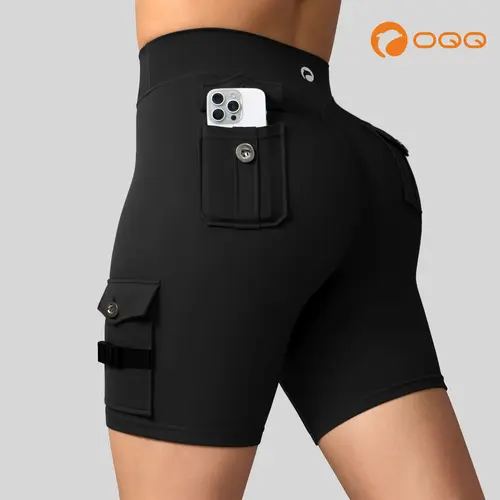 OQQ Women's High Waist Workout Shorts with Cargo Pockets Gym Shorts for Women Biker Shorts